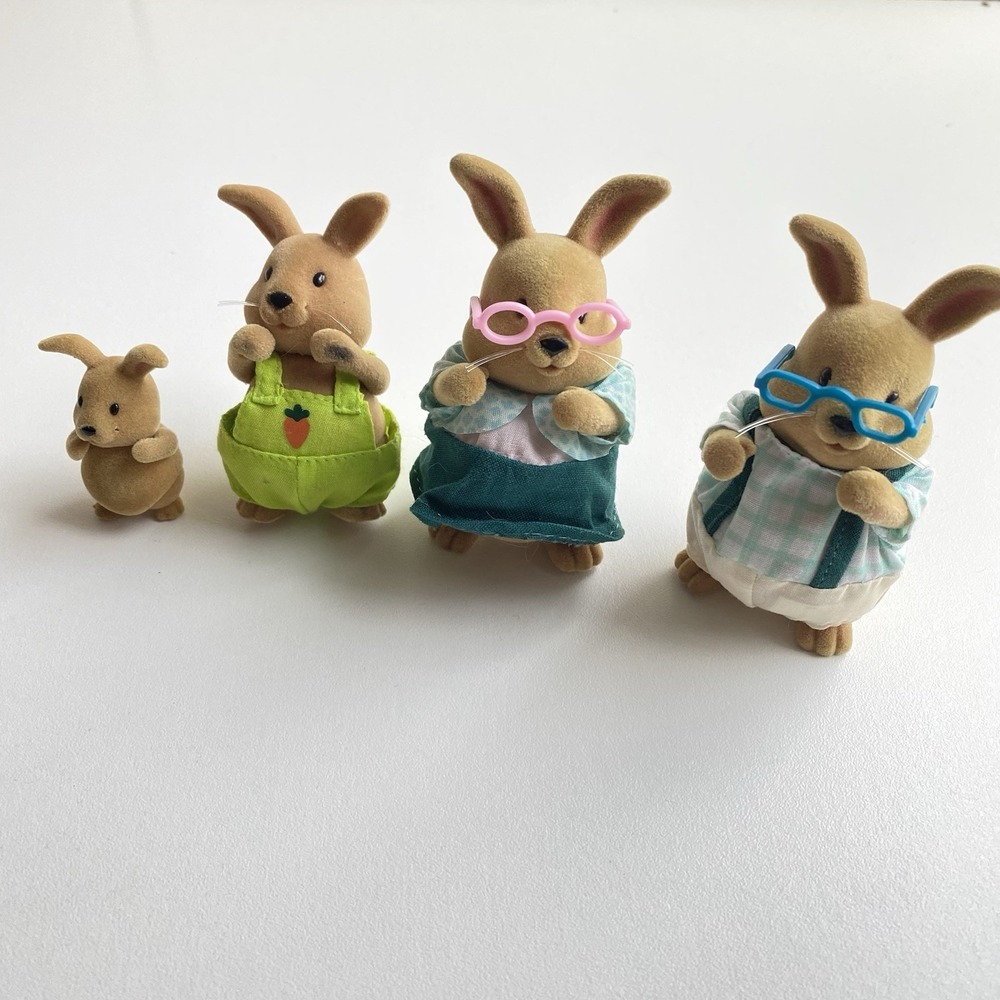 Lil Woodzeez‎ Cottonball Rabbit Family of 4 Bunnies Grandparents Babies